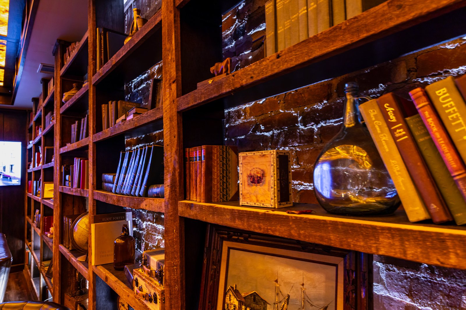Decorative bookshelves inside Red Phone Booth